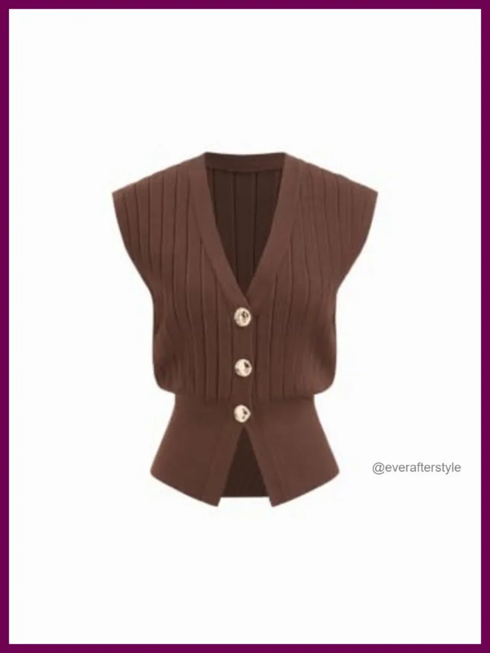 Sleeveless Ribbed Knit Sweater Vest with Gold Buttons